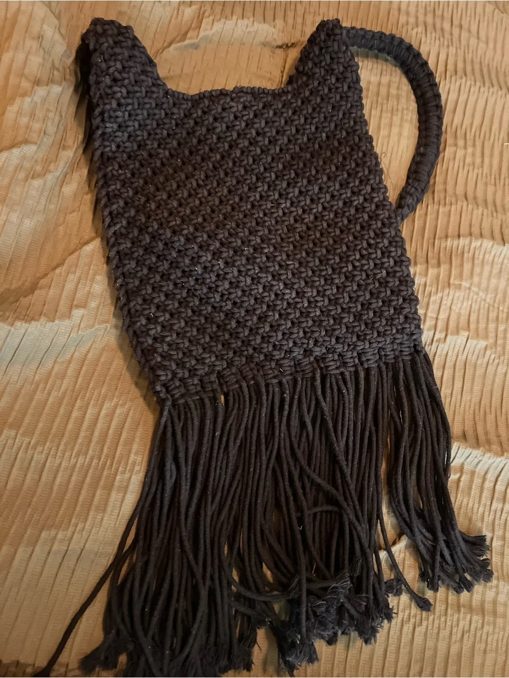 Handmade Black Knit Fringe Shoulder Bag - Brand Not Specified